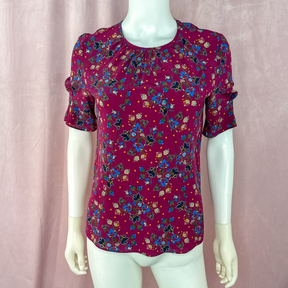 Altuzarra Womens 100% Silk Purple Berry Floral Blouse Top Size 4 US 36 EU Luxury